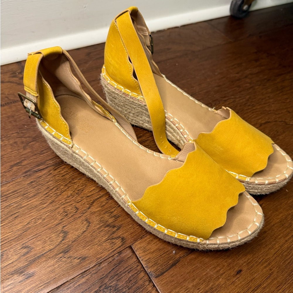 Yellow Espadrille Wedge Sandals